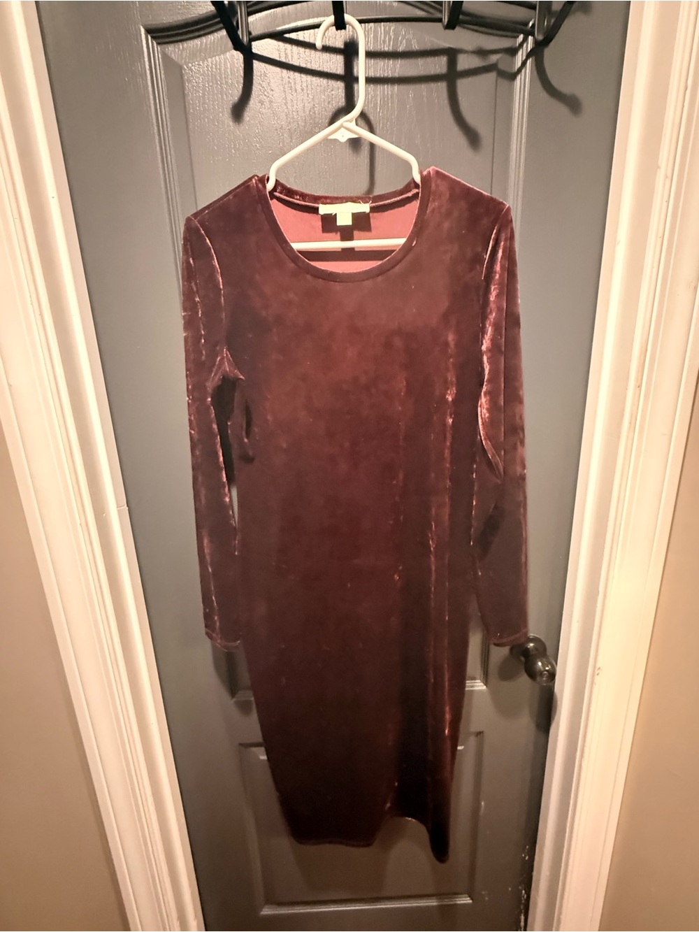 Michael Kors Burgundy Velvet Long-Sleeve Midi Dress